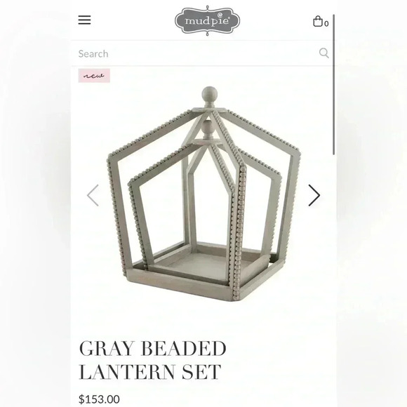 NWT MUD PIE Gray Beaded Lantern Set | Mango Wood - Picture 4 of 4